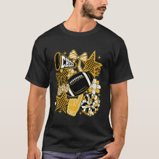 T-shirt Nœud Coquette Football Or Noir Jeu Encourage Maman
