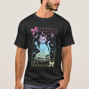 T-shirt Nœud Coquette Mignon Chat Noir Livres Sortilèges P