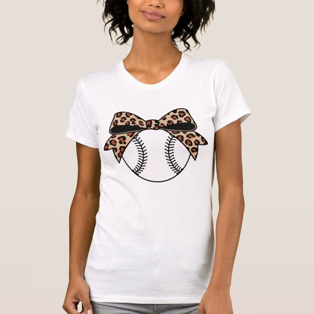 T-shirt Nœud de baseball à impression léopard | Conception (Devant)