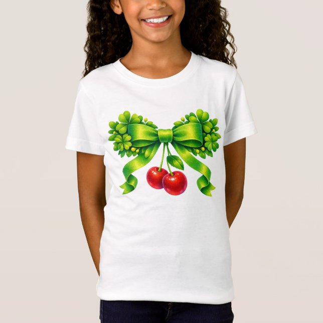 T-Shirt Nœud de trèfle chanceux avec motif vert Cerises (Devant)