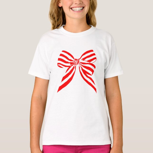 T-shirt Nœud rayé rouge mignon simple (Devant)