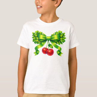 T-shirt Nœud Trèfle Chanceux avec Cerises Design Vert