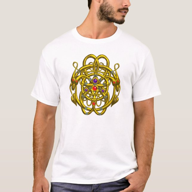 T-SHIRT NOEUDS CELTIQUES D'OR AVEC DRAGONS DOUCES (Devant)