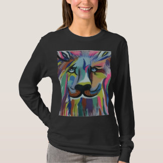 T-shirt noir à manches longues avec motif de lion