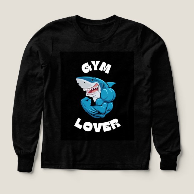 T-shirt noir à manches longues en forme de requin (Motif recto)