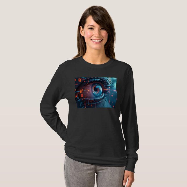 T-shirt noir à manches longues pour femmes Quantum (Devant entier)
