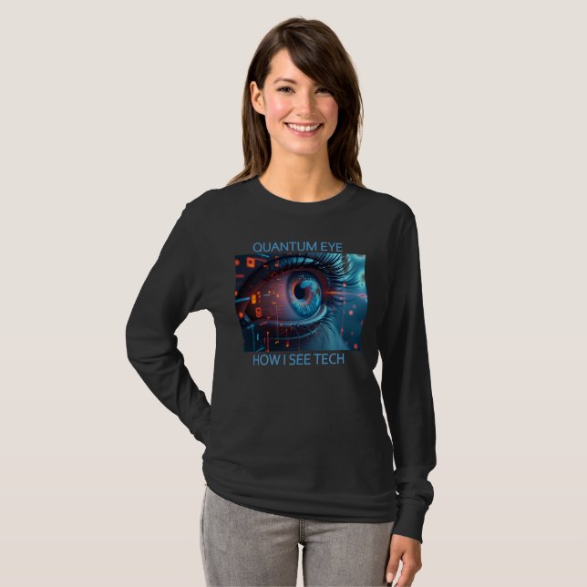 T-shirt noir à manches longues pour femmes Quantum (Devant entier)