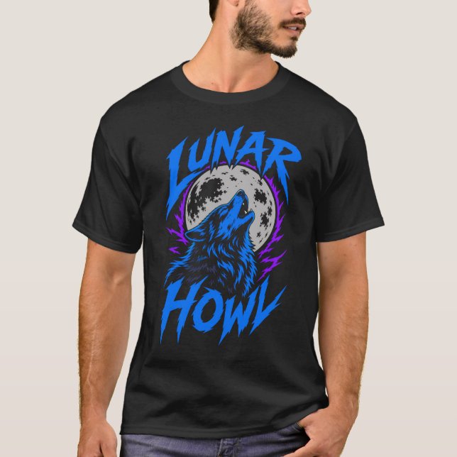 T-shirt noir ADOM Lunar Howl Wolf (Devant)