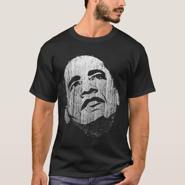T-shirt noir affligé de Barack Obama (Devant)