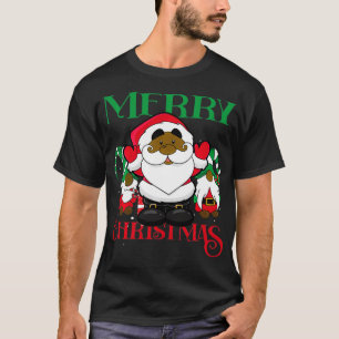 T-shirt Noir-Africain Père Noël Gnome Noël