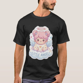 T-Shirt Noir au Style Chibi d'Ange Mignon Kawaii