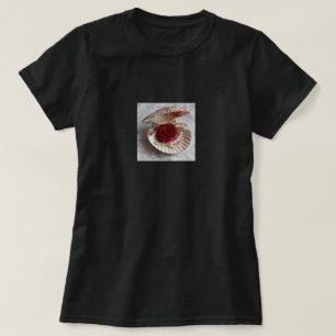 T-Shirt Noir avec Coquillage Ouvert, Rose & Élépha