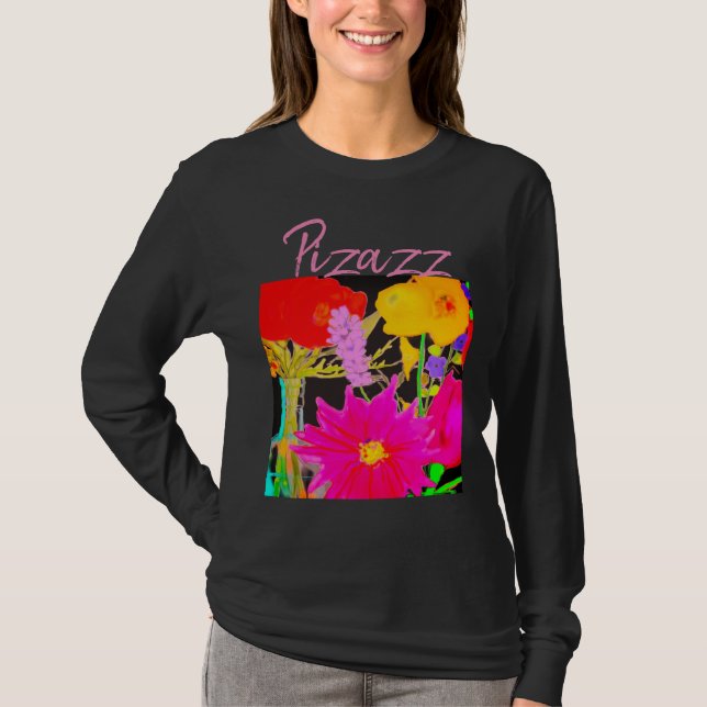 T-shirt noir avec fleurs par artiste (Devant)