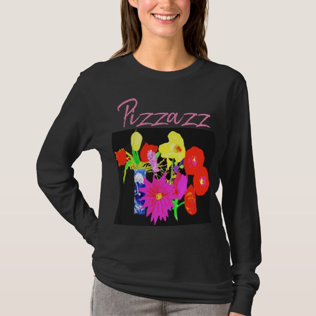 T-Shirt noir avec fleurs par l'artiste (Devant)