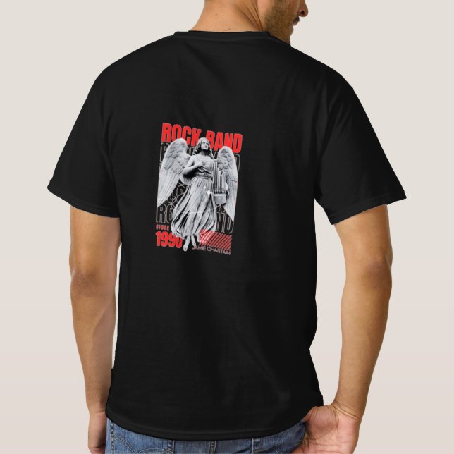 T-Shirt noir avec impression graphique de l'ange d (Dos)