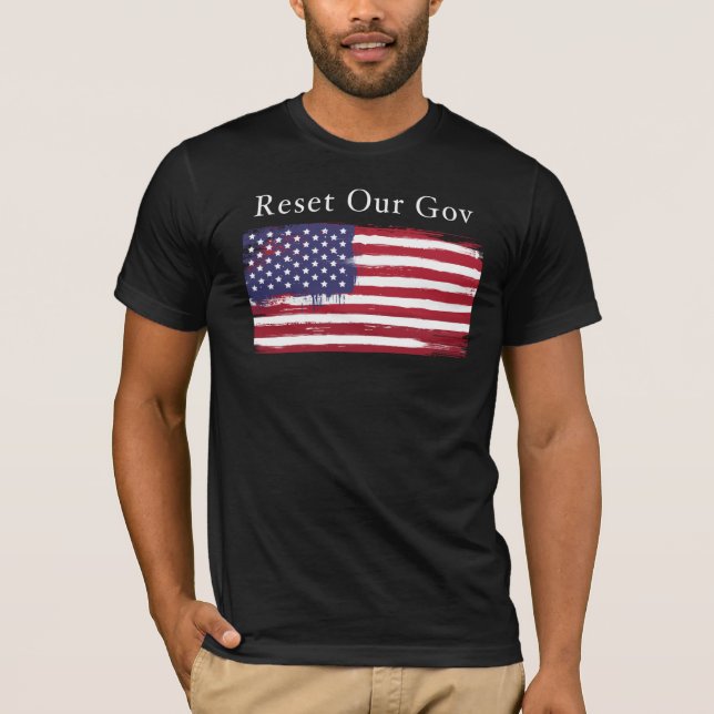 T-shirt noir avec le drapeau et remis à zéro notre (Devant)