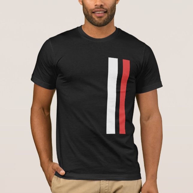 T-shirt noir avec lignes rouges et blanches (Devant)