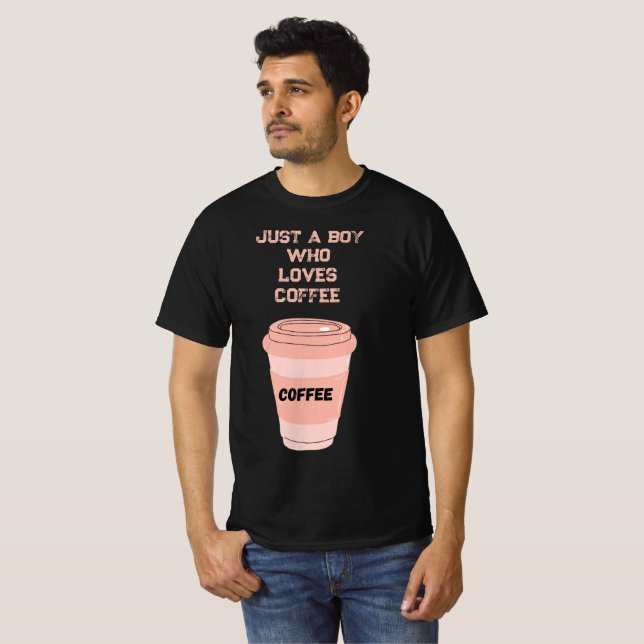 T-Shirt noir avec motif de café (Devant entier)