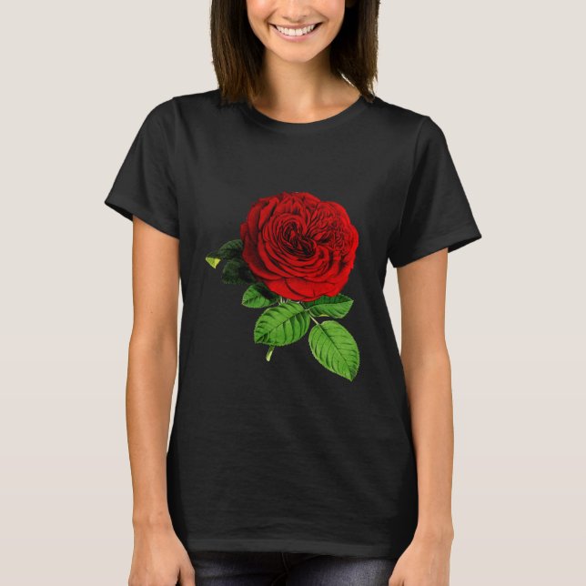 T-shirt noir avec Rose rouge (Devant)