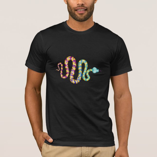 T-shirt noir avec serpent multicolore (Devant)