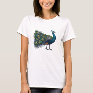 T-Shirt noir basique d'oiseau de paon