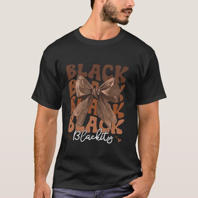 T-shirt Noir Blackity Coquette Coeurs Bow Melanin Africain (Devant)