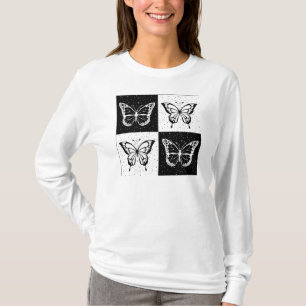 T-shirt Noir blanc À damiers conception papillon