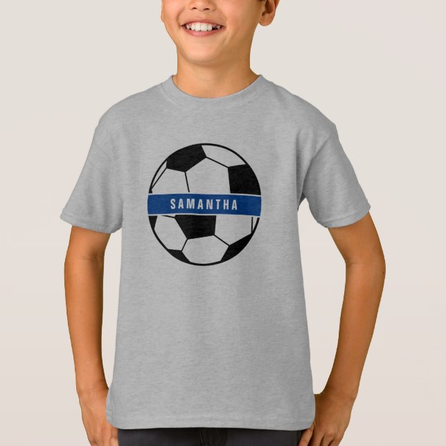T-shirt Noir Blanc & Bleu Football Football Sport Monogram (Devant)