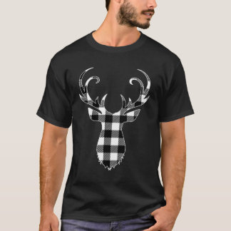 T-shirt Noir blanc classique Buffalo Plaid Deer H