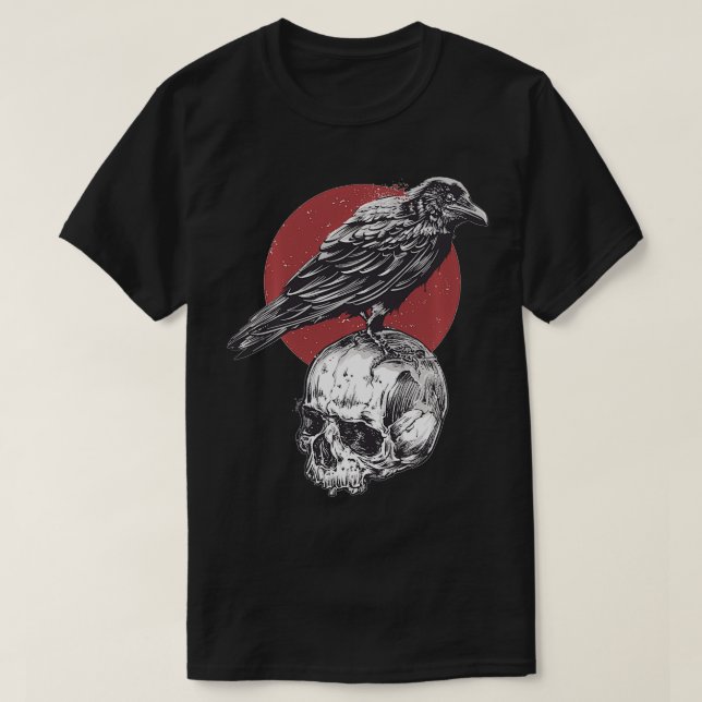 T-shirt Noir, blanc et rouge goth conception occulte Crâne (Design devant)