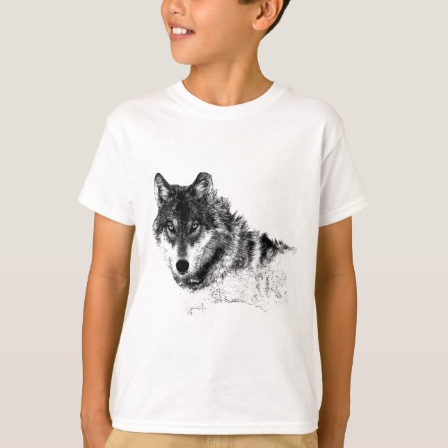 T-shirt Noir Blanc Inspiration Wolf Eyes (Devant)
