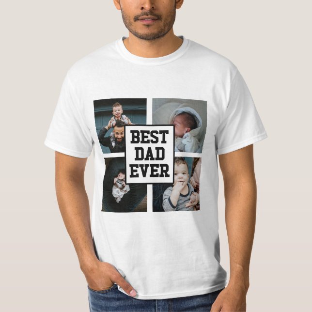 T-shirt Noir Blanc Meilleur Papa Jamais Photo Personnalisé (Devant)