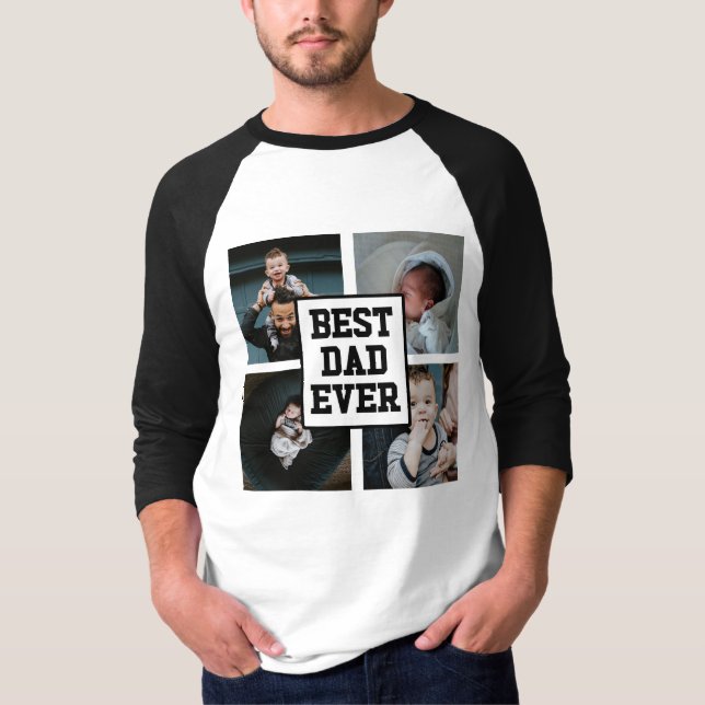 T-shirt Noir Blanc Meilleur Papa Jamais Photo Personnalisé (Devant)