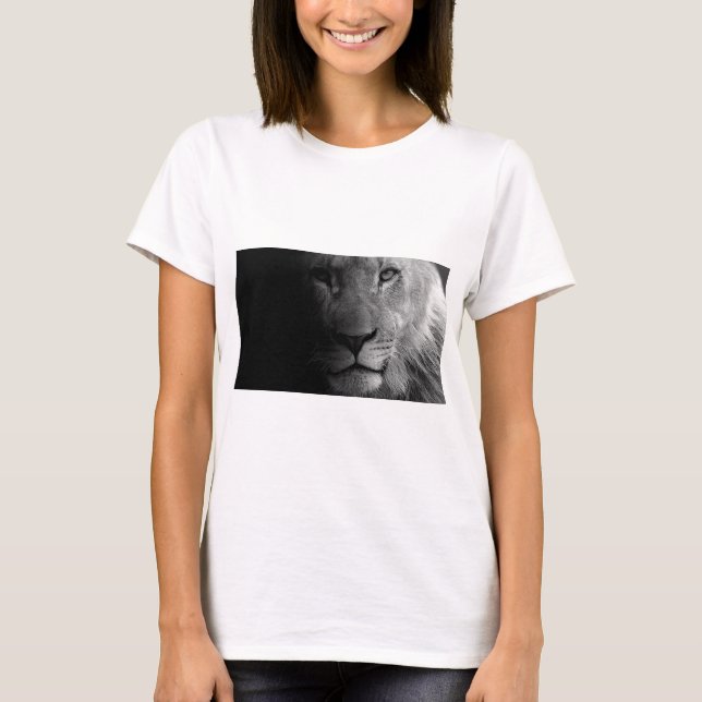 T-shirt Noir Blanc Motivation Leadership Lion Portrait (Devant)