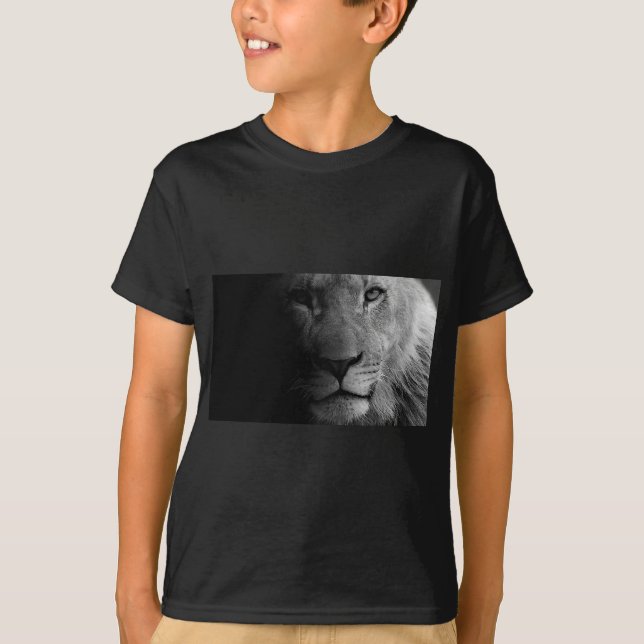 T-shirt Noir Blanc Motivation Leadership Lion Portrait (Devant)