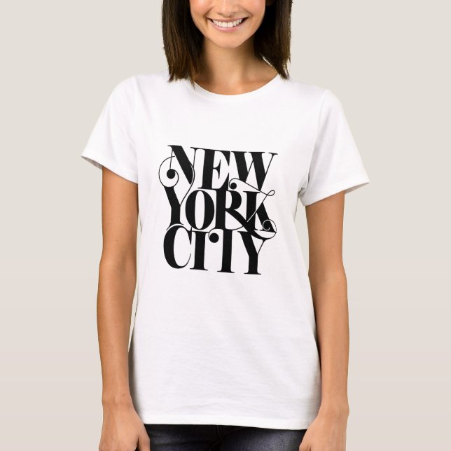 T-shirt  Noir & Blanc New York City Lettres Typographie (Devant)