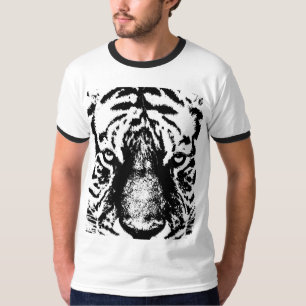 T-shirt Noir Blanc Tigre Visage Pop Art Mens Ringer modern