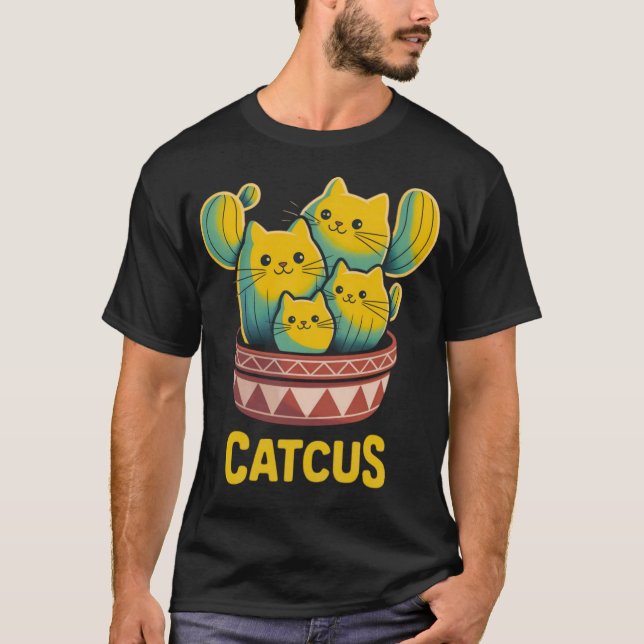 T-shirt noir Cactus de Chat drôle - Pun Catcus Amu (Devant)