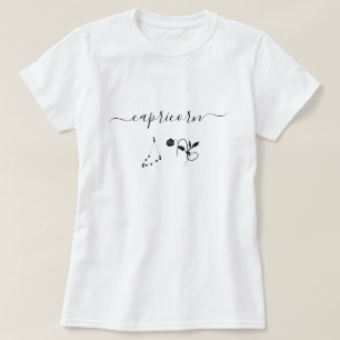T-shirt Noir Capricorne signe zodiaque floral Nom minimali