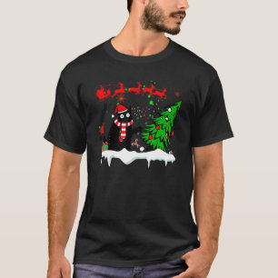 T-shirt Noir Chat Noël Noël Lumière Cerf Santas Amour