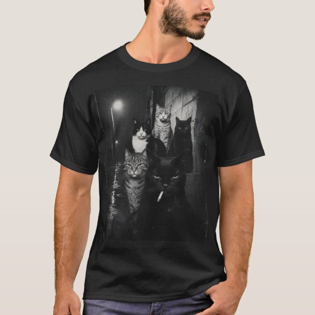 T-shirt noir chats gangsters old school (Devant)