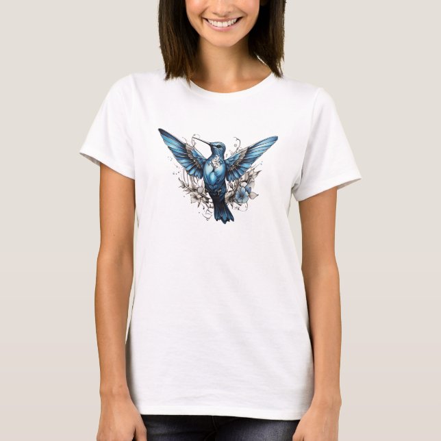 T-shirt noir colibri bleu (Devant)