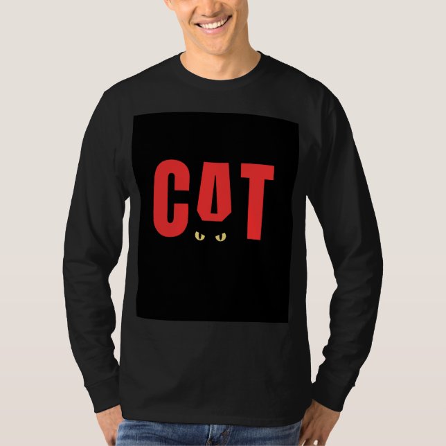 T-shirt noir complet avec motif de chat  (Devant)