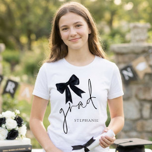 T-shirt Noir Coquette Nom du mât Script Grad Graduation