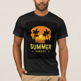 T-Shirt Noir Coucher de Soleil Été Ambiance Plag