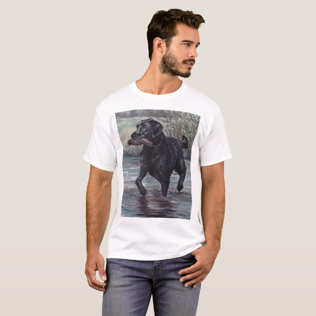 T-shirt noir d'art de chien de labrador retriever (Devant entier)