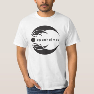 T-shirt noir de base de logo d'oppenheimer sur le blanc