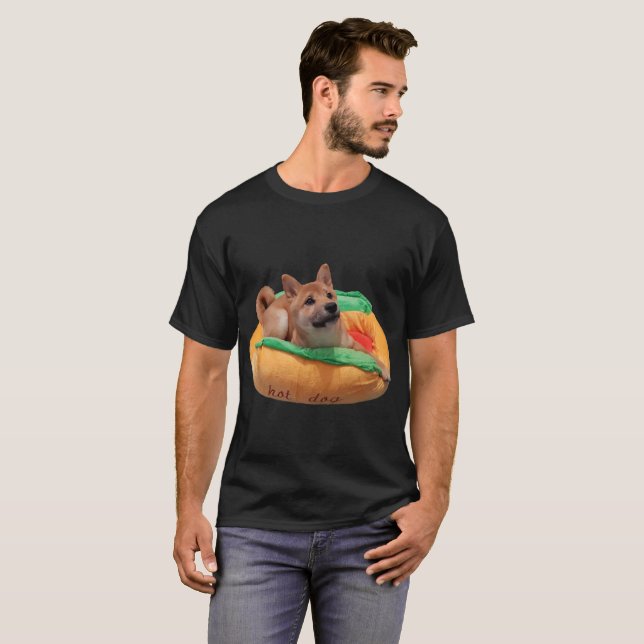T-shirt Noir de chemise de Shiba de hot-dog (Devant entier)