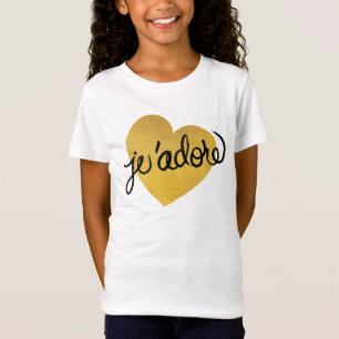 T-Shirt Noir de la citation   de J'adore et coeur d'or