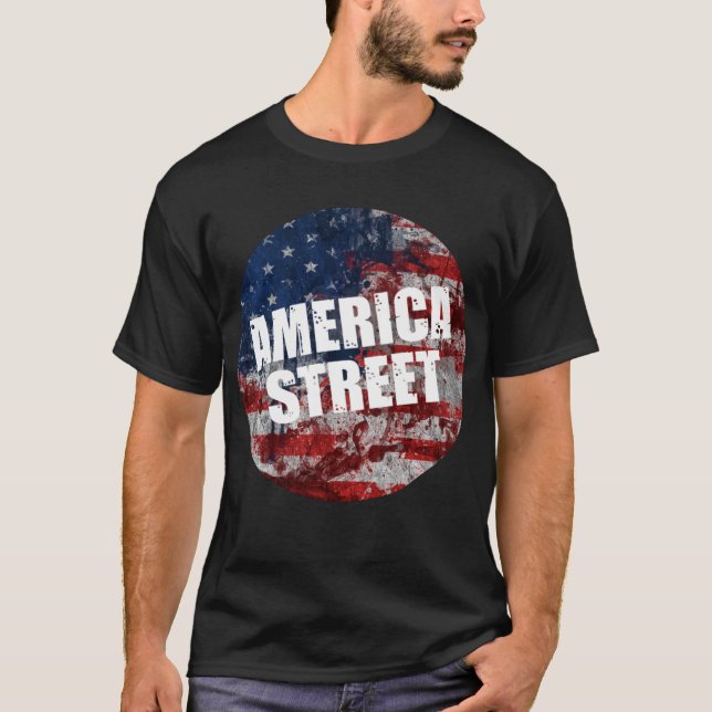 T-shirt noir de la rue America (Devant)